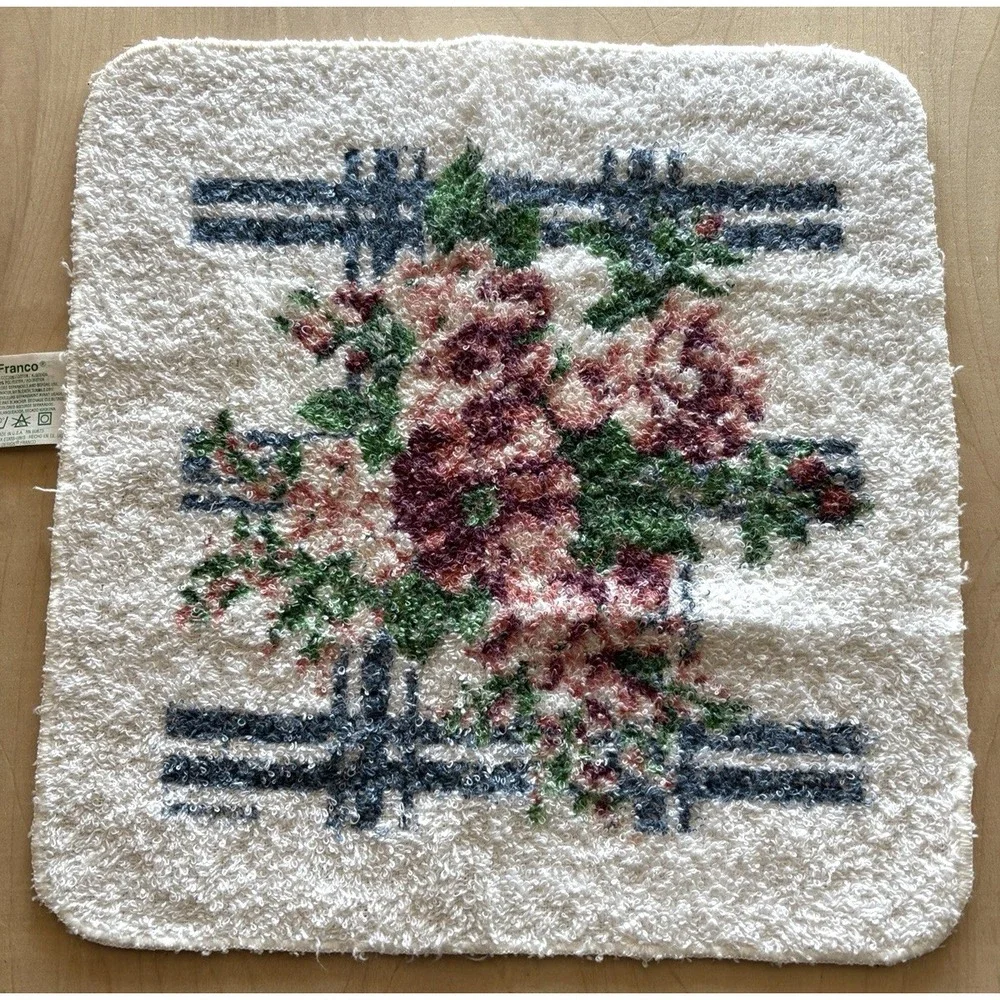 Vintage 80s Franco Towel Set Bath Hand Washcloth Pink Blue Lattice Floral
